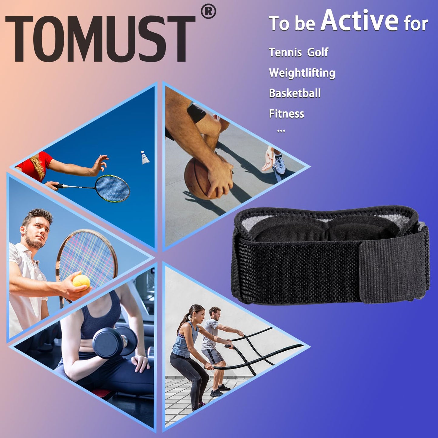 Tennis Elbow Brace - Adjustable Forearm Support Band with Gel Compression Pad, Elbow Strap for Bursitis, Golfers, Tendinitis, Effective Pain Relief, Sports - Both Men, Women (Single), L-XL