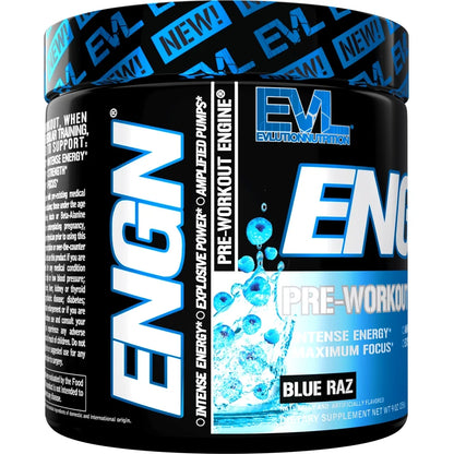 EVL Intense Pre Workout with Creatine - ENGN Energizing Pre Workout for Men Powder Drink for Lasting Energy Focus and Recovery - with Beta Alanine Caffeine and L Theanine - Blue Raz