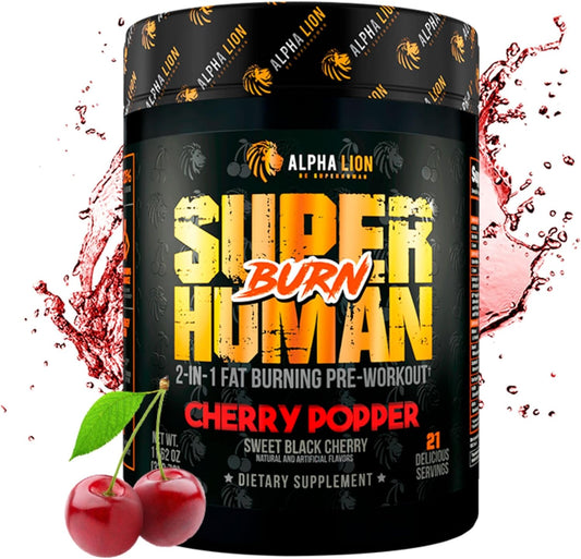Superhuman Burn – 2 in 1 Metabolism Booster Pre Workout and Thermogenic Fat Burner for Men – Appetite Suppressant and Weight Loss Supplement (21 Servings, Sweet Black Cherry Flavor)