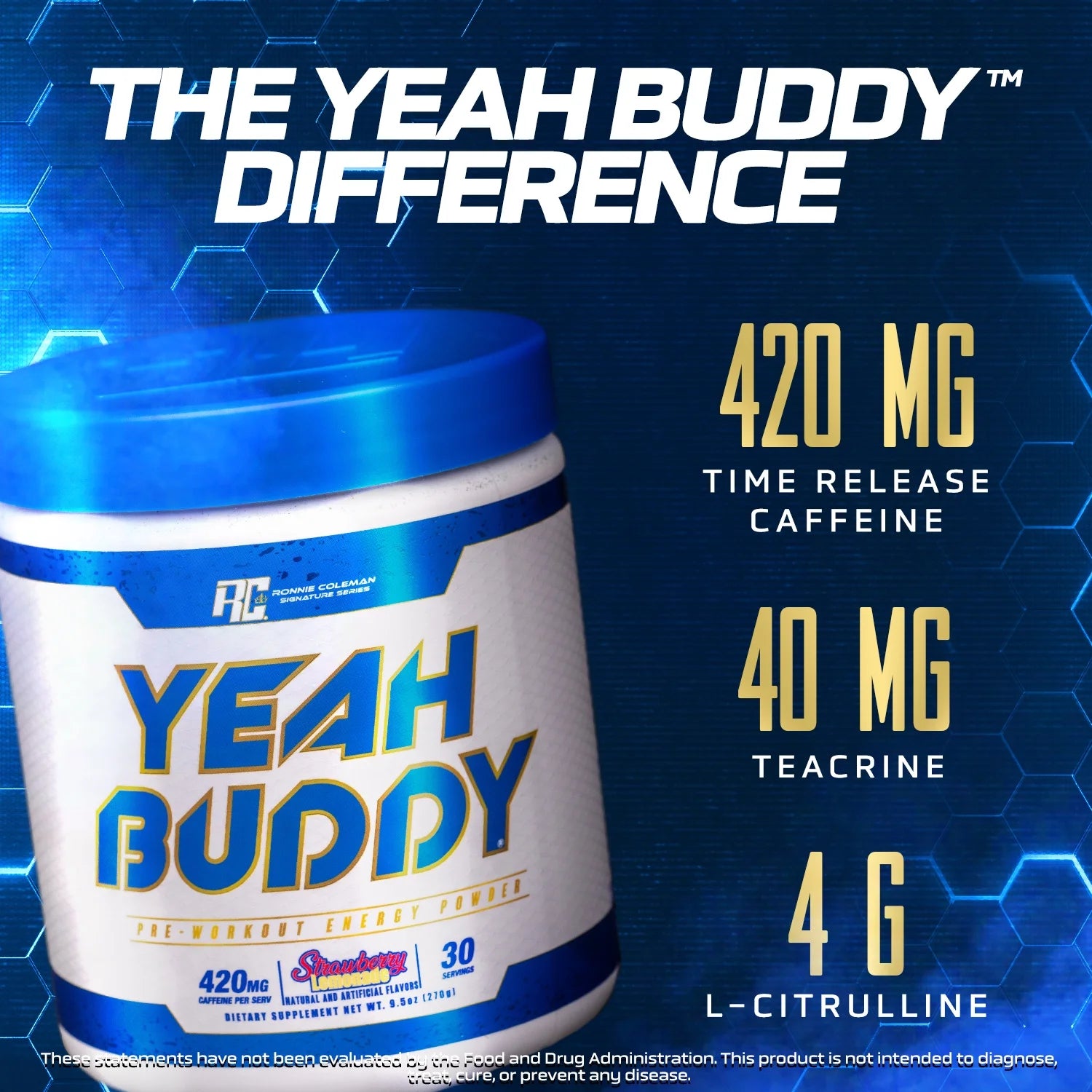 , Yeah Buddy, Pre-Workout Energy Powder, Strawberry Kiwi, 9.5 Oz (270 G)