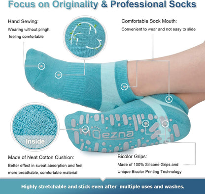 Non Slip Yoga Socks for Women, Anti-Skid Pilates, Barre, Hospital Socks with Grips, Size 5-10