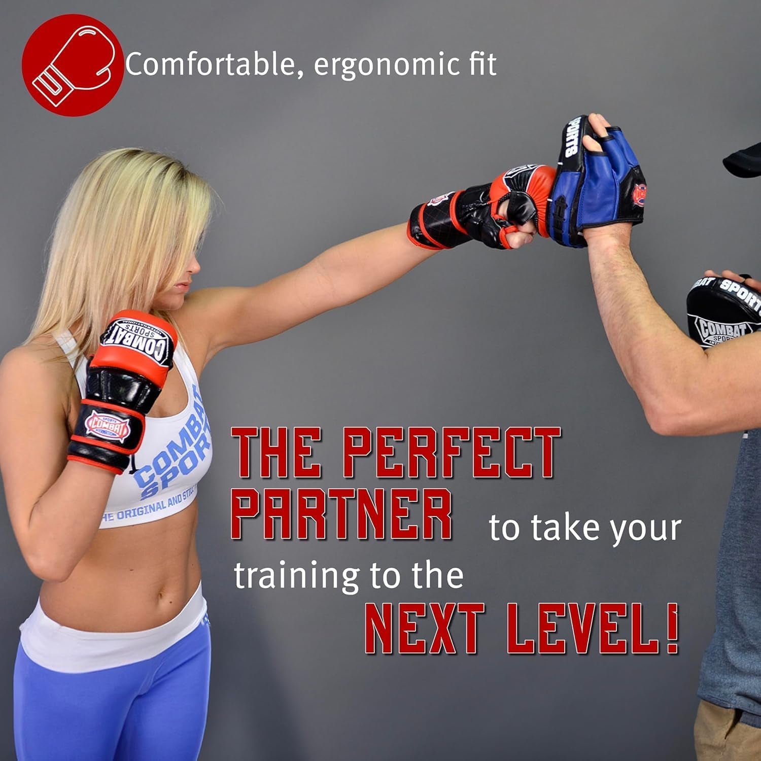 Max Strike MMA Training Gloves, Open Palm Fingerless Gloves for MMA, Muay Thai, and Kickboxing (Blue, Large)