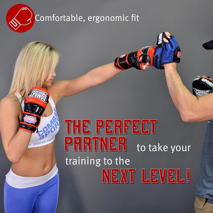 Max Strike MMA Training Gloves, Open Palm Fingerless Gloves for MMA, Muay Thai, and Kickboxing (Blue, Large)