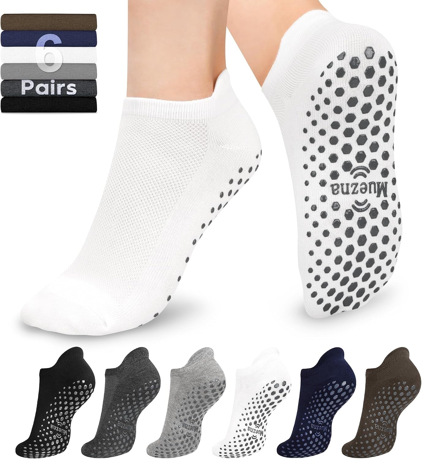 6 Pairs Pilates Grip Socks for Women, Non Slip Yoga Socks with Grips, Grippy Socks for Barre, and Hospital