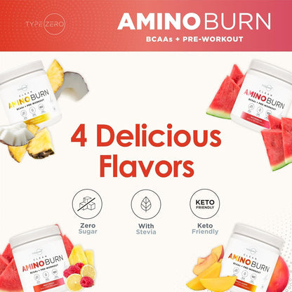 Aminoburn - Natural Pre Workout + BCAA (Tropical Punch | 30Serv) Sugar Free Bcaas Amino Acids Supplement Keto Preworkout, Amino Preworkout and Post Workout Drink