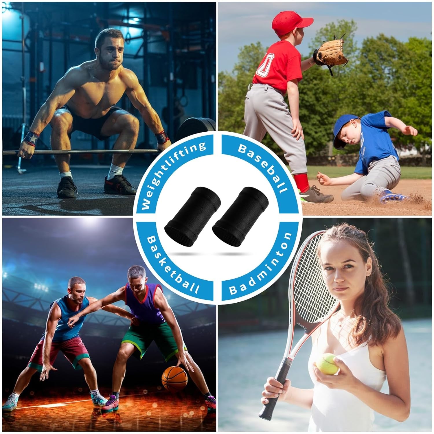 Wrist Compression Sleeve, 2 Pairs Spandex Soft Elastic Wrist Brace Hand Band Sport Support Wraps Arthritis Pain Relief for Men Women Work Gym Typing Golf Volleyball (Black)