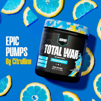 Total War Pre Workout - Beta Alanine + Citrulline Malate Keto Friendly Preworkout for Men & Women with 320Mg of Caffeine - Fast Acting -Blue Lemonade (30 Servings)