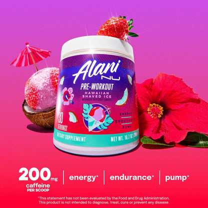 Pre Workout Powder Hawaiian Shaved ICE, Amino Energy Boost, Endurance Supplement, Sugar Free, 200Mg Caffeine, L-Theanine, Beta-Alanine, L-Citrulline, 30 Servings
