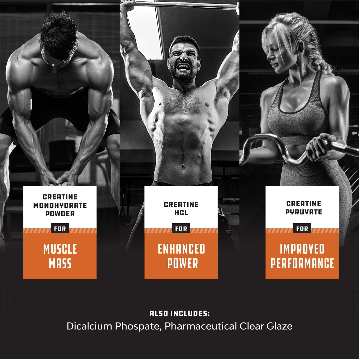 High Strength Tri Phase Creatine Tablets for Women & Men - Formula Blend of Creatine Monohydrate, 300Mg HCL & Pyruvate Supplement - Muscle Mass Gain & Recovery Supplement - 240 Count