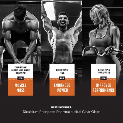 High Strength Tri Phase Creatine Tablets for Women & Men - Formula Blend of Creatine Monohydrate, 300Mg HCL & Pyruvate Supplement - Muscle Mass Gain & Recovery Supplement - 240 Count