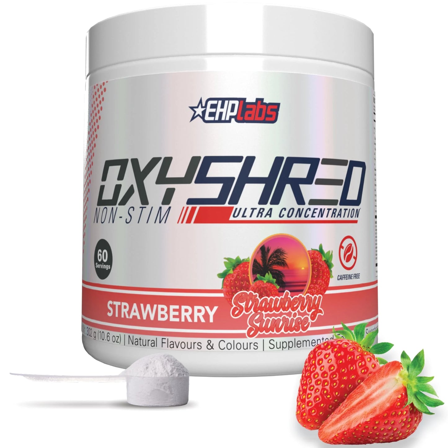 Oxyshred Non Stimulant Pre Workout Powder - Stim Free, Caffeine Free Preworkout for Men & Women - Non Stim Preworkout - Sugar Free Energy Powder - Strawberry, 60 Servings