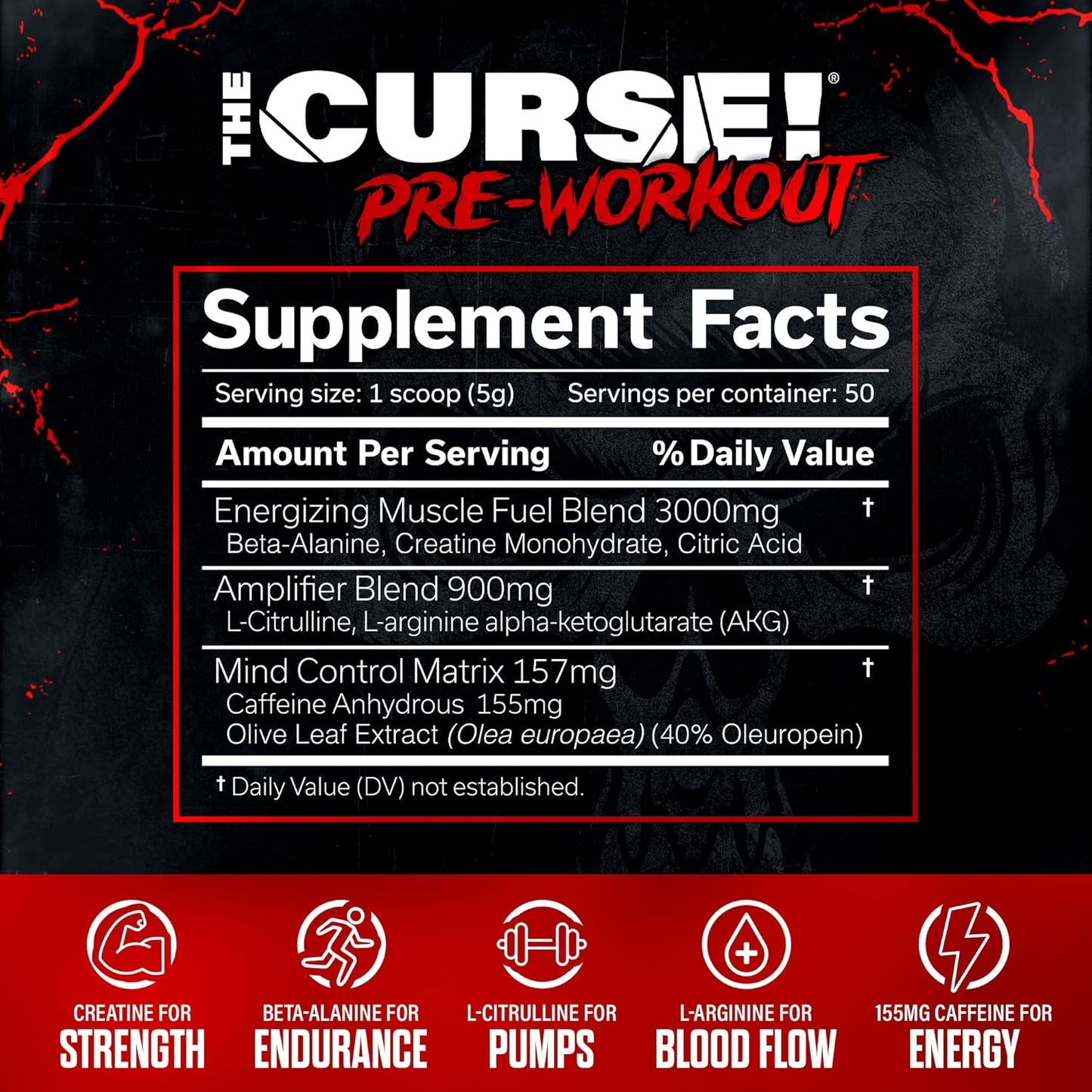 the Curse! Dark Grape Pre Workout Powder with Creatine – Extreme Energy Preworkout for Men & Women – 50 Servings – L Citrulline, Beta Alanine & Caffeine for Pump, Strength & Focus