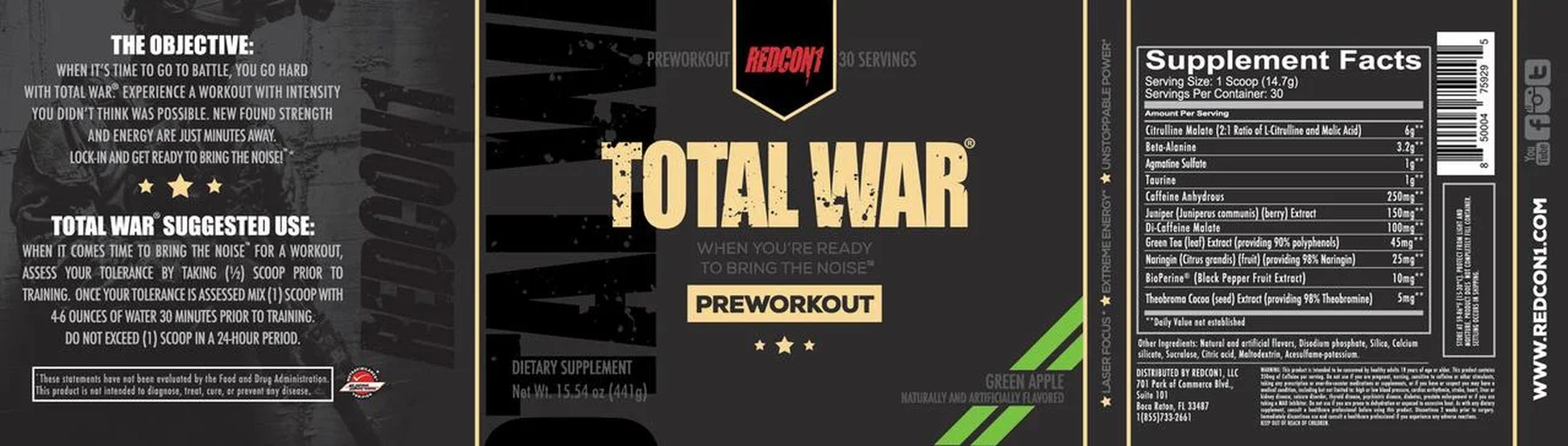 Total War®, Pre-Workout, Green Apple, 15.66 Oz (444 G)