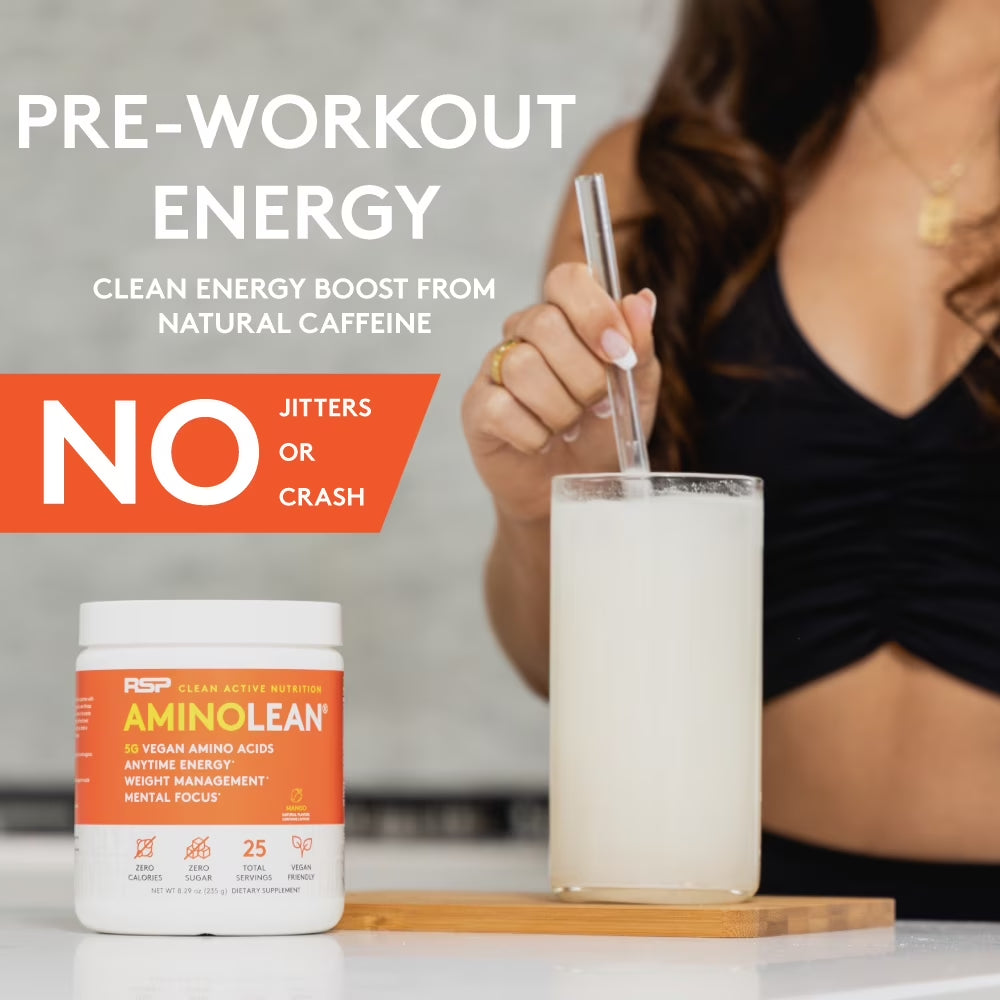 Vegan Aminolean Pre Workout Powder with Bcaas, Natural Amino Energy for Lean Muscle, Pineapple Coconut Flavor, 25 Servings