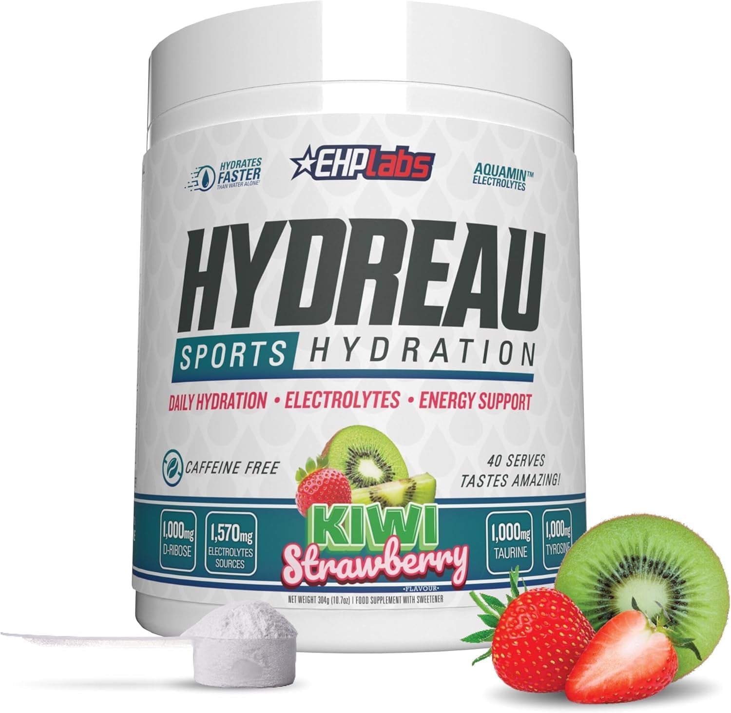 Hydreau Electrolytes Powder No Sugar - Hydration Powder for Endurance & Energy - Electrolyte Powder for Men & Women - Sugar Free Electrolytes - Kiwi Strawberry (40 Serves)