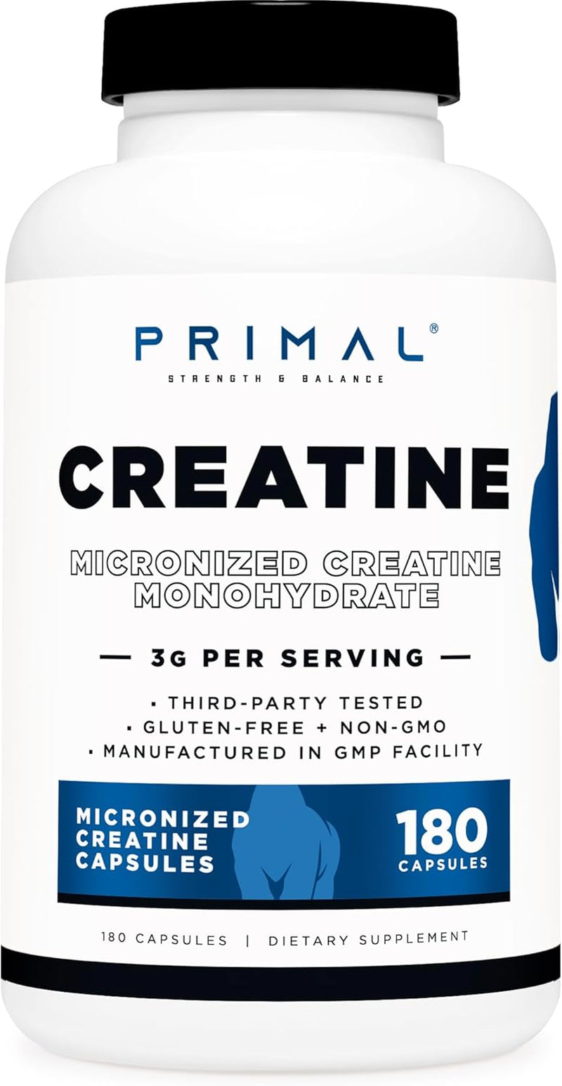 Creatine Monohydrate (3,000 Mg, 180 Caps) - Micronized Creatine Supplement, 750Mg per Capsule, Great for Preworkout and Recovery - Gluten-Free, Non-Gmo