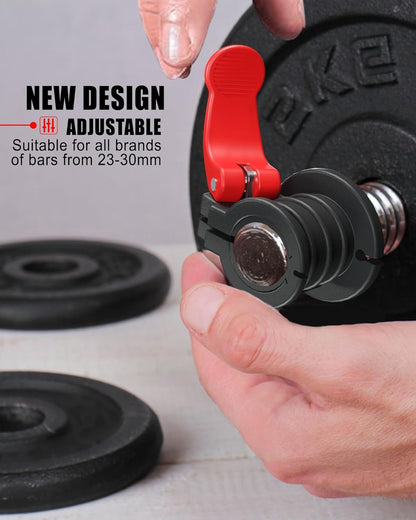 Pro Barbell Clips 1 Inch Barbell Clamps 0.9-1.18Inch Quick Release Weight Clips for Bars Multi-Size Adjustable Olympic Barbell Clamps