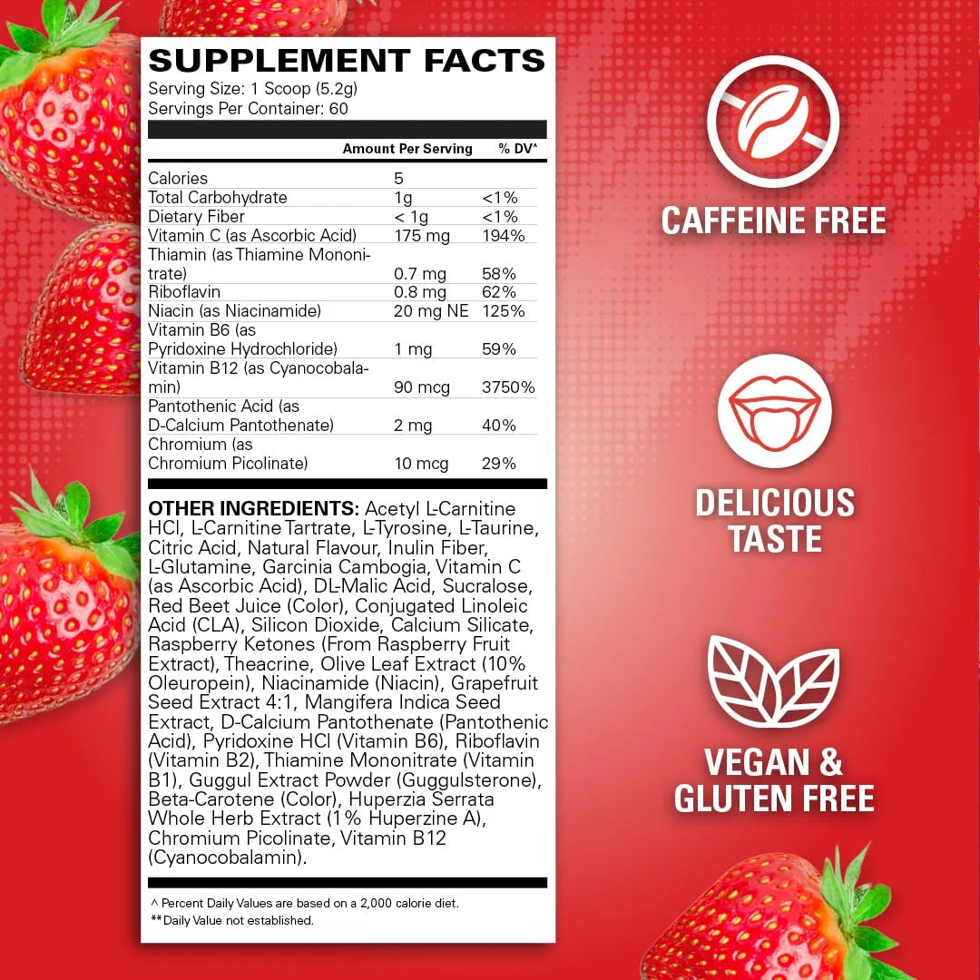 Oxyshred Non Stimulant Pre Workout Powder - Stim Free, Caffeine Free Preworkout for Men & Women - Non Stim Preworkout - Sugar Free Energy Powder - Strawberry, 60 Servings
