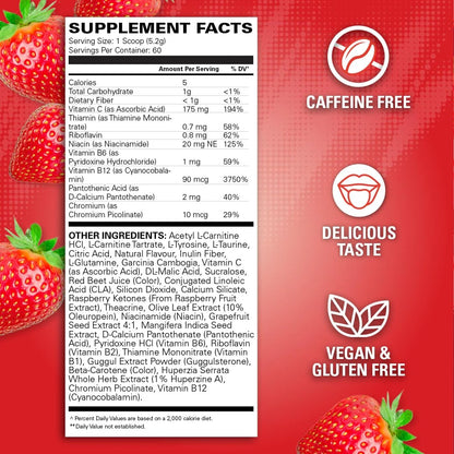 Oxyshred Non Stimulant Pre Workout Powder - Stim Free, Caffeine Free Preworkout for Men & Women - Non Stim Preworkout - Sugar Free Energy Powder - Strawberry, 60 Servings