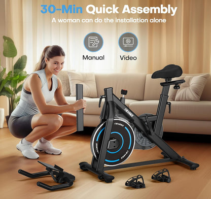 Exercise Bike,  Quiet Adjustable Magnetic Resistance Stationary Bike for Home Cardio with App Compatible, 350LB Weight Capacity Indoor Cycling Bike with Comfortable Seat & Digital Display
