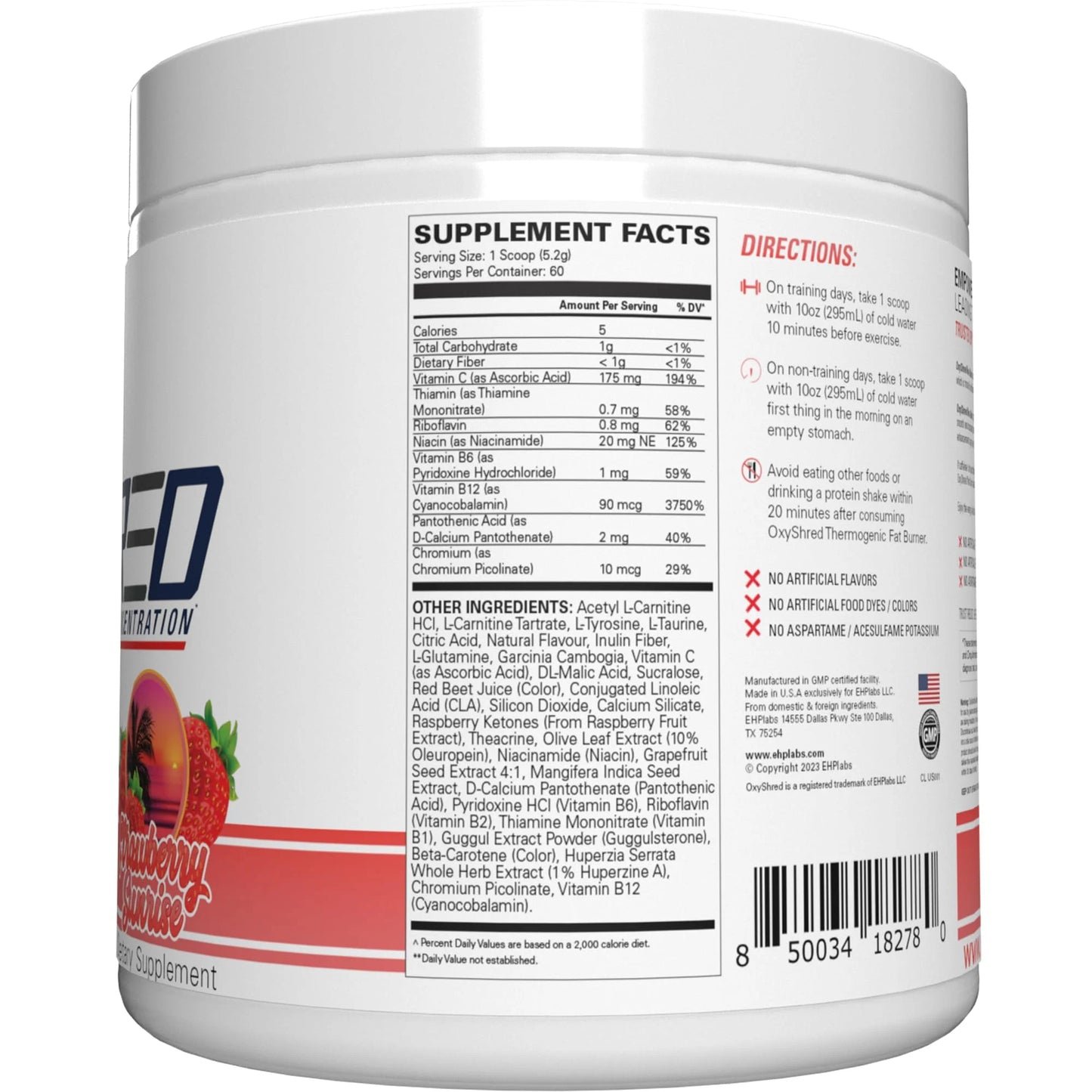 Oxyshred Non Stimulant Pre Workout Powder - Stim Free, Caffeine Free Preworkout for Men & Women - Non Stim Preworkout - Sugar Free Energy Powder - Strawberry, 60 Servings