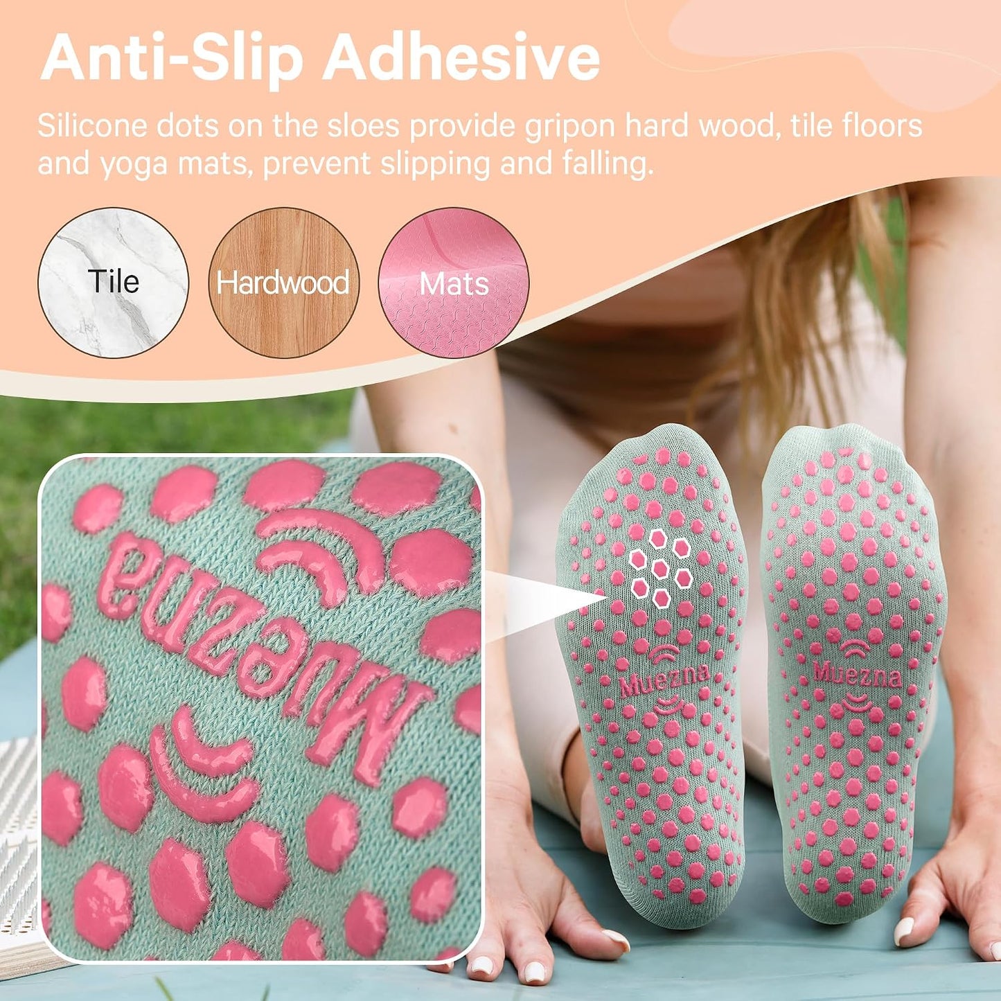 6 Pairs Pilates Grip Socks for Women, Non Slip Yoga Socks with Grips, Grippy Socks for Barre, and Hospital