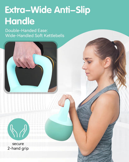 Soft Kettlebell - Cushioned Impact-Resistant Base and Anti-Slip, Kettle Bell Anti-Slip Grip Weight for Home Workouts, Safe Strength Training Kettlebells Sets for Women & Men, with Non-Slip Gloves