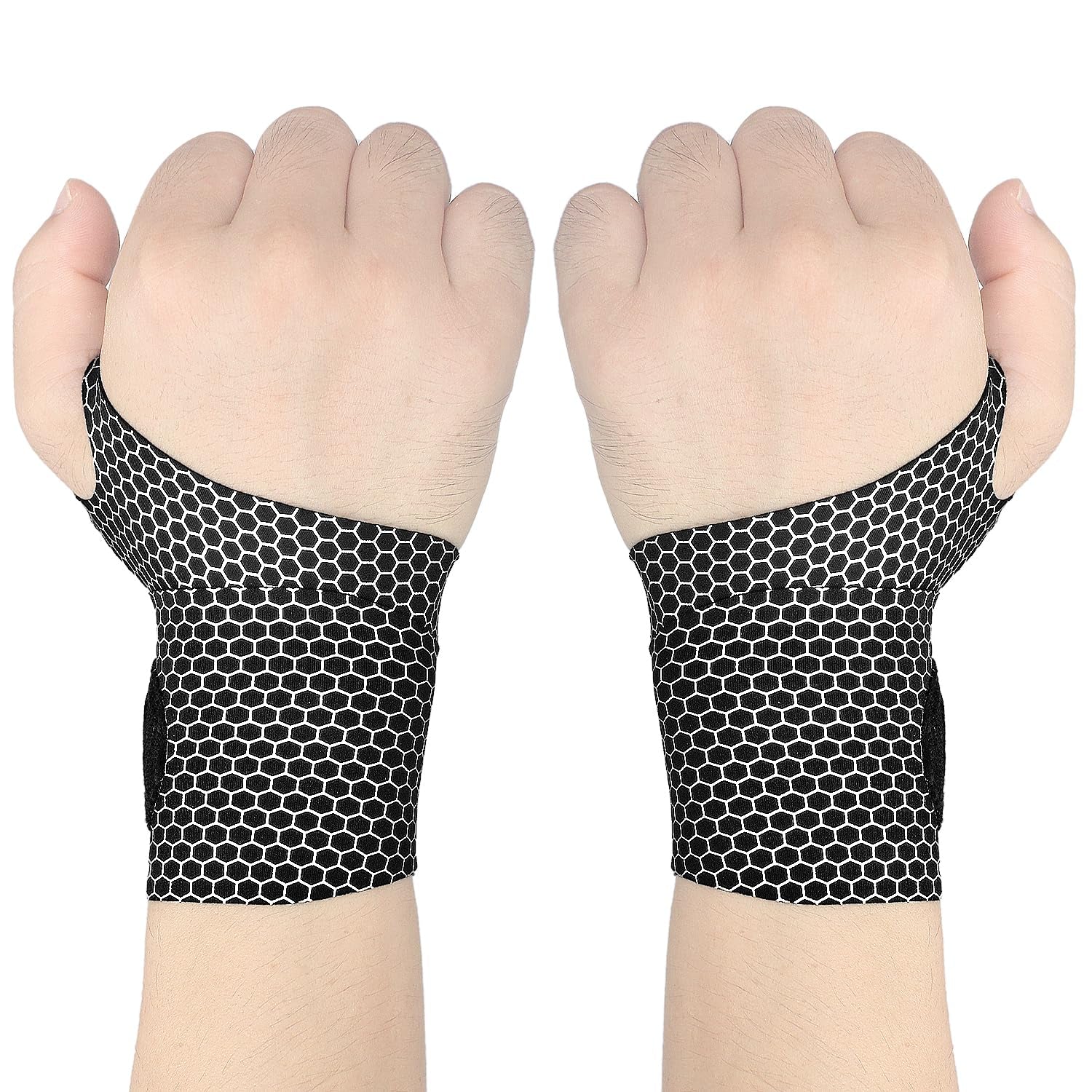 2 Pcs Ultra-Thin Wrist Brace Support for Carpal Tunnel, Pain Relief, Arthritis, Tendonitis, Elastic Wrist Wraps Right and Left Hands - Compression and Support for Fitness (Black)