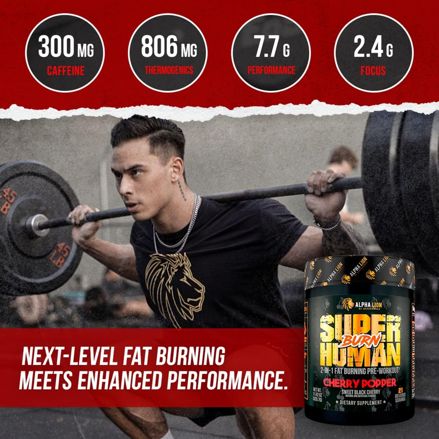 Superhuman Burn – 2 in 1 Metabolism Booster Pre Workout and Thermogenic Fat Burner for Men – Appetite Suppressant and Weight Loss Supplement (21 Servings, Sweet Black Cherry Flavor)