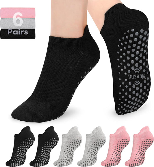 6 Pairs Pilates Grip Socks for Women, Non Slip Yoga Socks with Grips, Grippy Socks for Barre, and Hospital