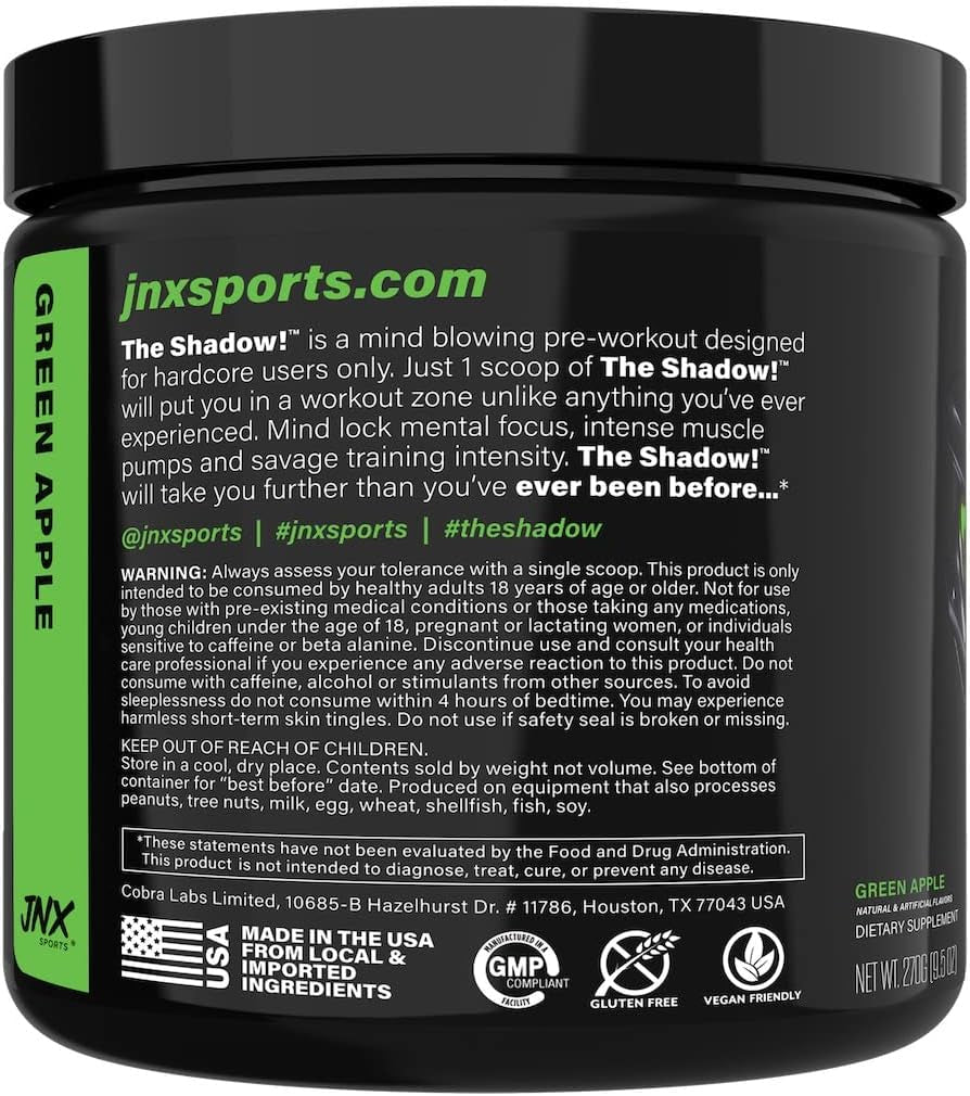 the Shadow! High Stim Preworkout – Pre Workout Powder for Men & Women, High Caffeine Pre Workout for Energy, Mental Focus & Strength, Green Apple, 30 Servings