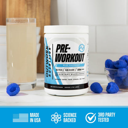 Preworkout for Men & Women - Nootropic Pre Workout without Creatine, Pre-Workout Powder with Taurine Rhodiola Citrulline Malate Beta Alanine Caffeine (Blue Raspberry)