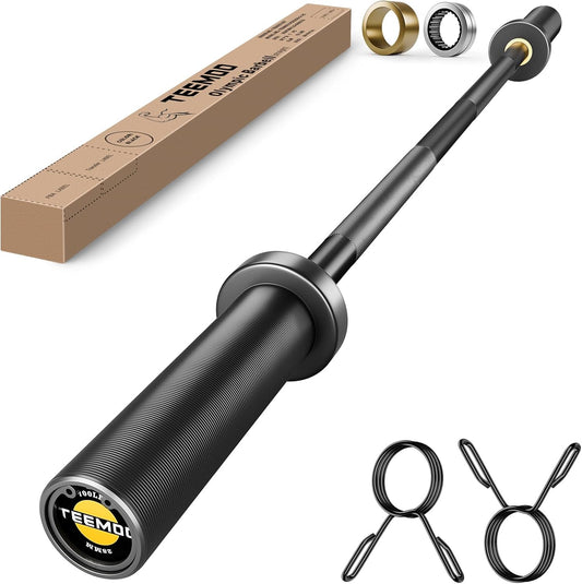 Olympic Barbell Bar, 57"/47" Barbell Bar with 2 Spring Collars, Strength Training Bars, Bench Press Bar for Weight Lifting, Squat, Hip Thrusts, Biceps, 700Lb/500Lb Weight Capacity, E-Coat Finish for 2 Inch Weight Plates (Black)