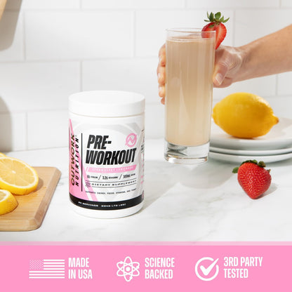 Preworkout for Men & Women - Nootropic Pre Workout without Creatine, Pre-Workout Powder with Taurine Rhodiola Citrulline Malate Beta Alanine Caffeine (Strawberry Lemonade)