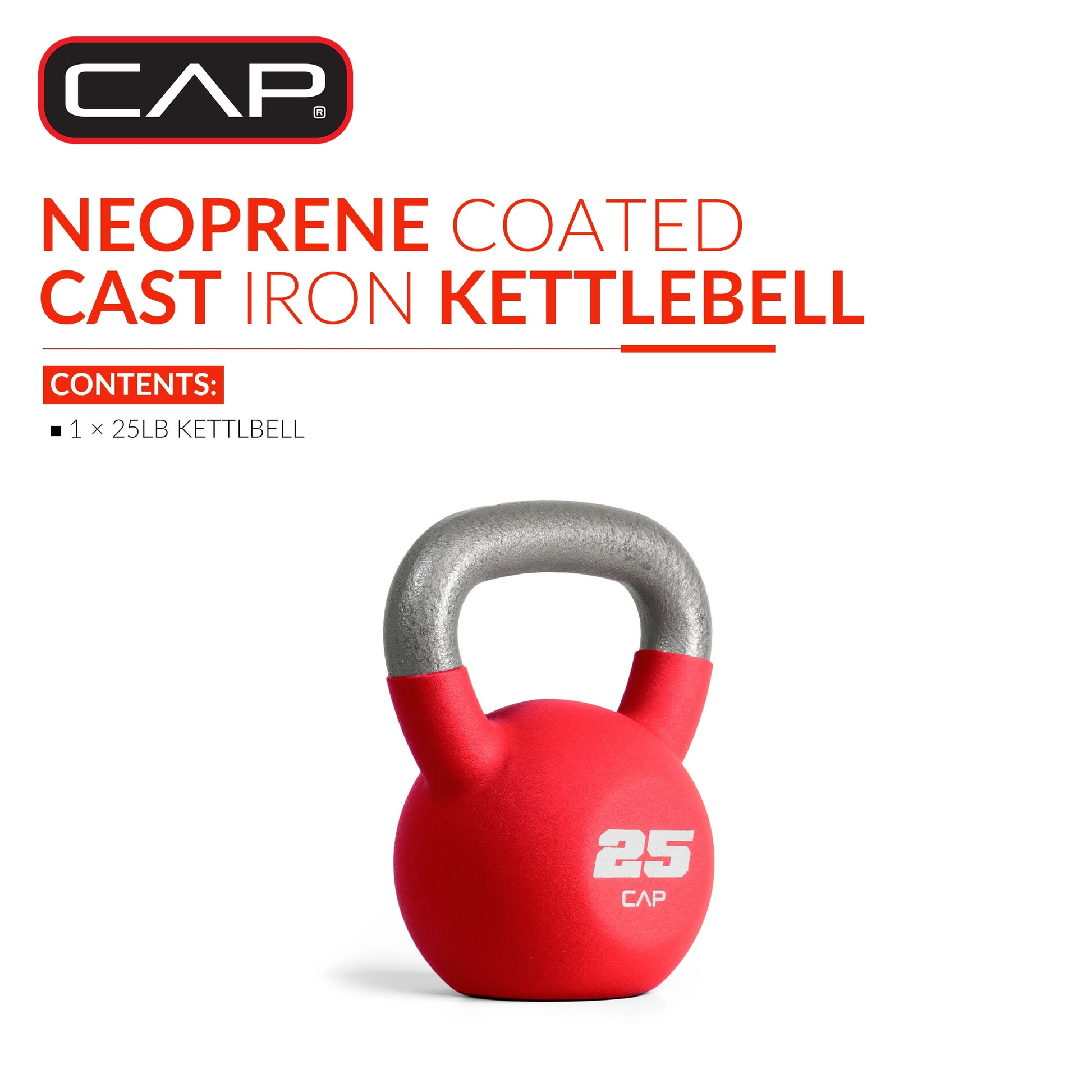 , 25Lb Neoprene Coated Kettlebell, Red