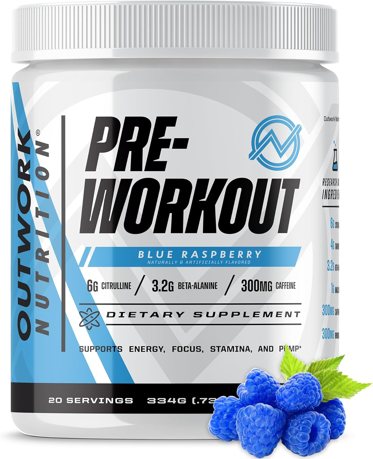 Preworkout for Men & Women - Nootropic Pre Workout without Creatine, Pre-Workout Powder with Taurine Rhodiola Citrulline Malate Beta Alanine Caffeine (Blue Raspberry)