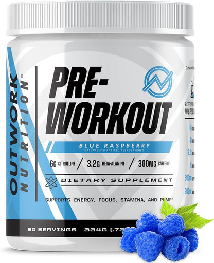 Preworkout for Men & Women - Nootropic Pre Workout without Creatine, Pre-Workout Powder with Taurine Rhodiola Citrulline Malate Beta Alanine Caffeine (Blue Raspberry)