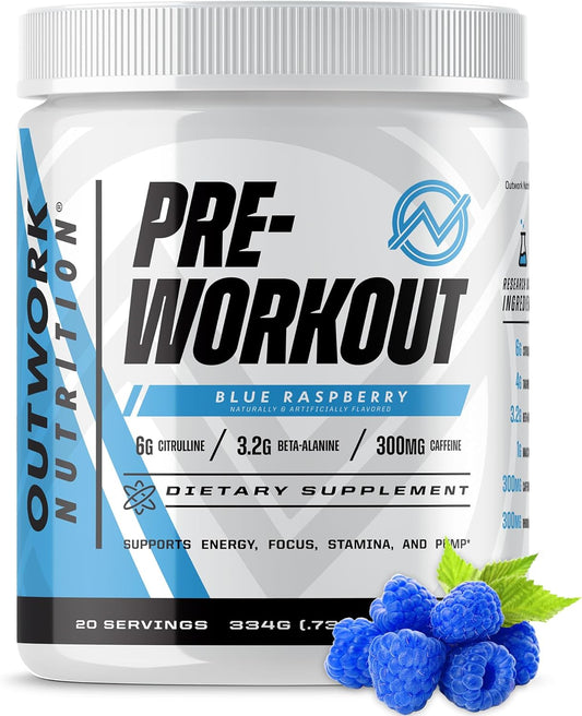 Preworkout for Men & Women - Nootropic Pre Workout without Creatine, Pre-Workout Powder with Taurine Rhodiola Citrulline Malate Beta Alanine Caffeine (Blue Raspberry)