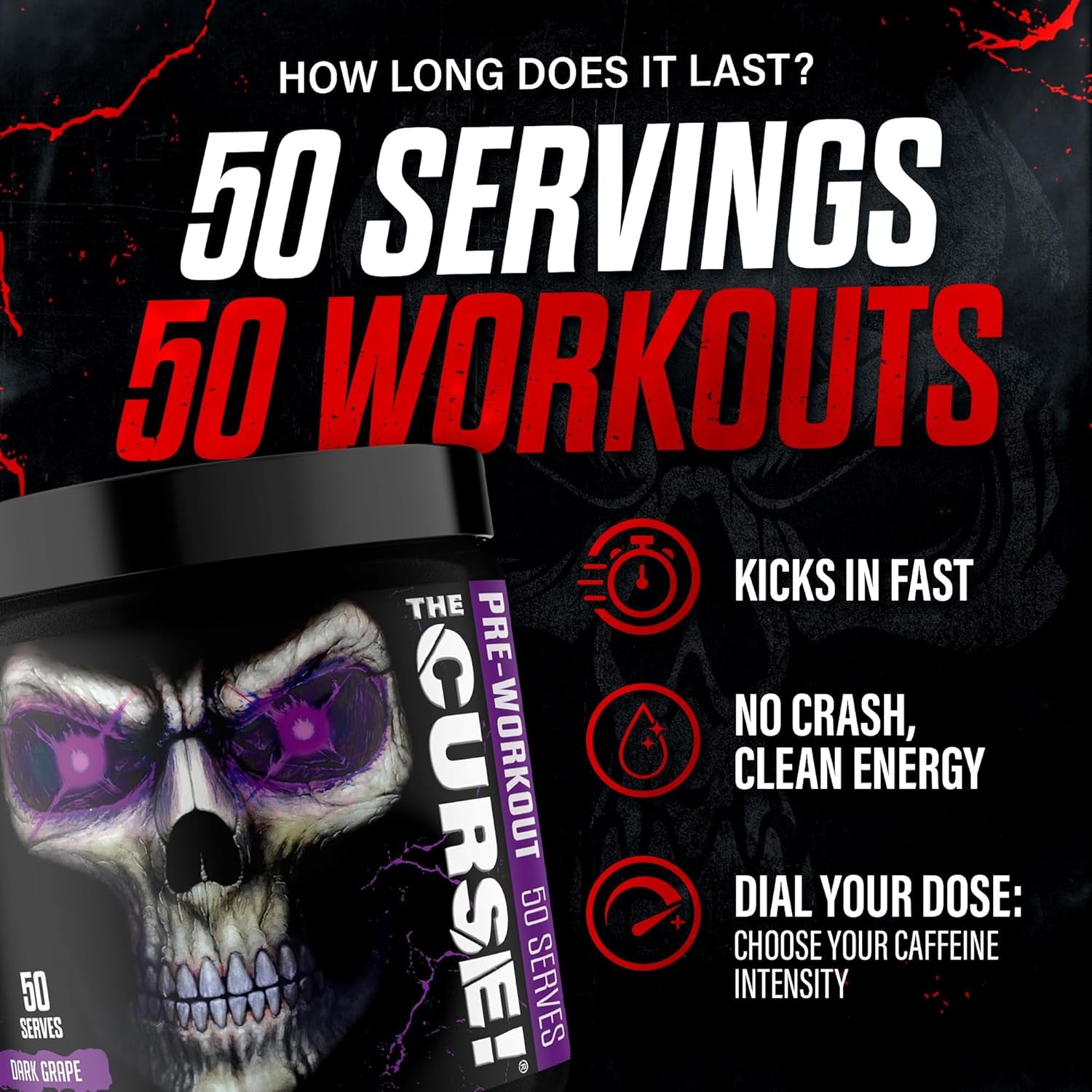 the Curse! Dark Grape Pre Workout Powder with Creatine – Extreme Energy Preworkout for Men & Women – 50 Servings – L Citrulline, Beta Alanine & Caffeine for Pump, Strength & Focus