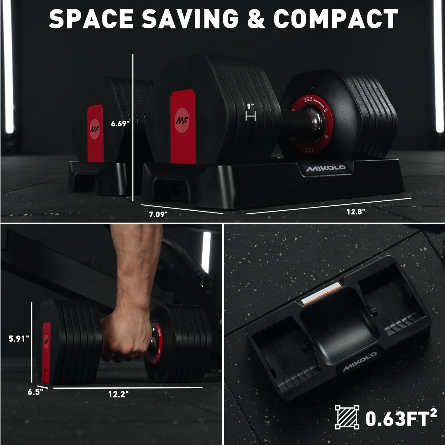 53LB(26.5LB*2) Adjustable Dumbbells Set of 2, 1-Sec Adjustable Weights Dumbbells Set, 5LB - 26.5LB 6 in 1 Free Dumbbell with Anti-Slip Texture Handle, Weight Set for Home Gym