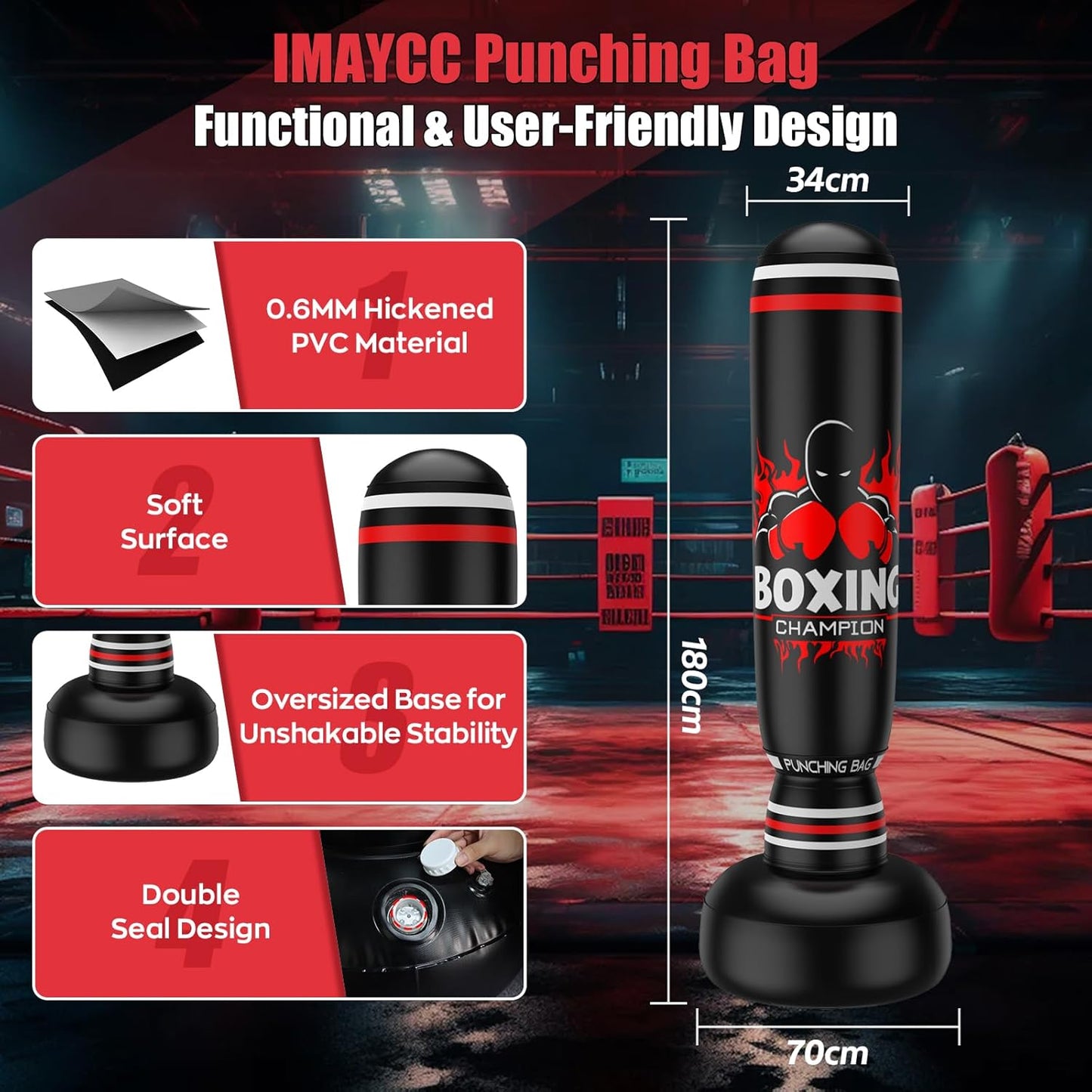 Freestanding Punching Bag for Adults,70'' Boxing Bag with Stand Kicking Bag Heavy Bag,Includes Boxing Gloves and Electric Air Pump,Women Men Kickboxing Bags for Beginners Training Thai Fitness Karate