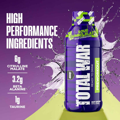 Total War Ready to Drink Pre Workout | Tiger’S Blood | 365Mg Caffeine + Citrulline Malate + Beta Alanine | Zero Sugar (12 Pack)