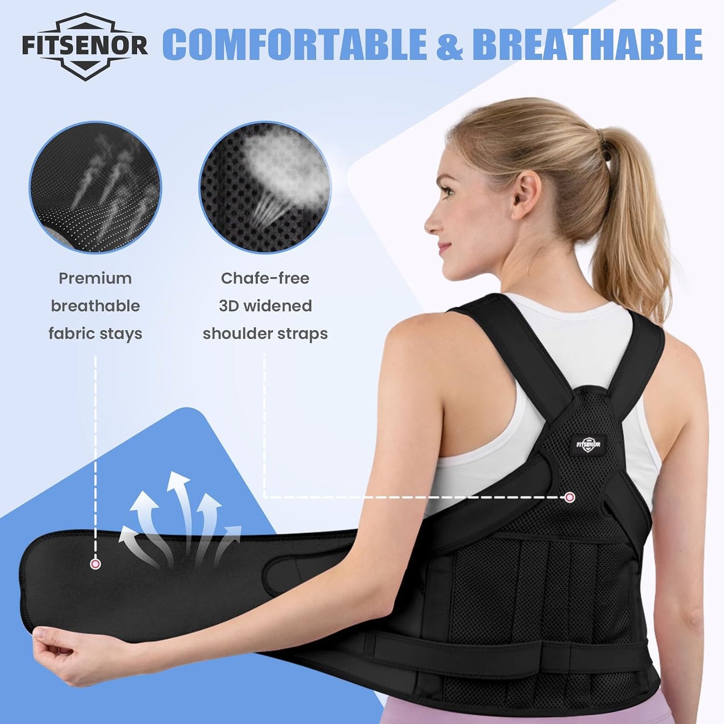 Posture Corrector for Women and Men, Lightweight Back Support for Neck, Shoulder & Upper Back Pain Relief, Posture Brace with Adjustable Straps for Improving Back Posture (Black, M)