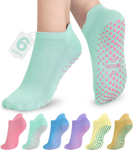 6 Pairs Pilates Grip Socks for Women, Non Slip Yoga Socks with Grips, Grippy Socks for Barre, and Hospital
