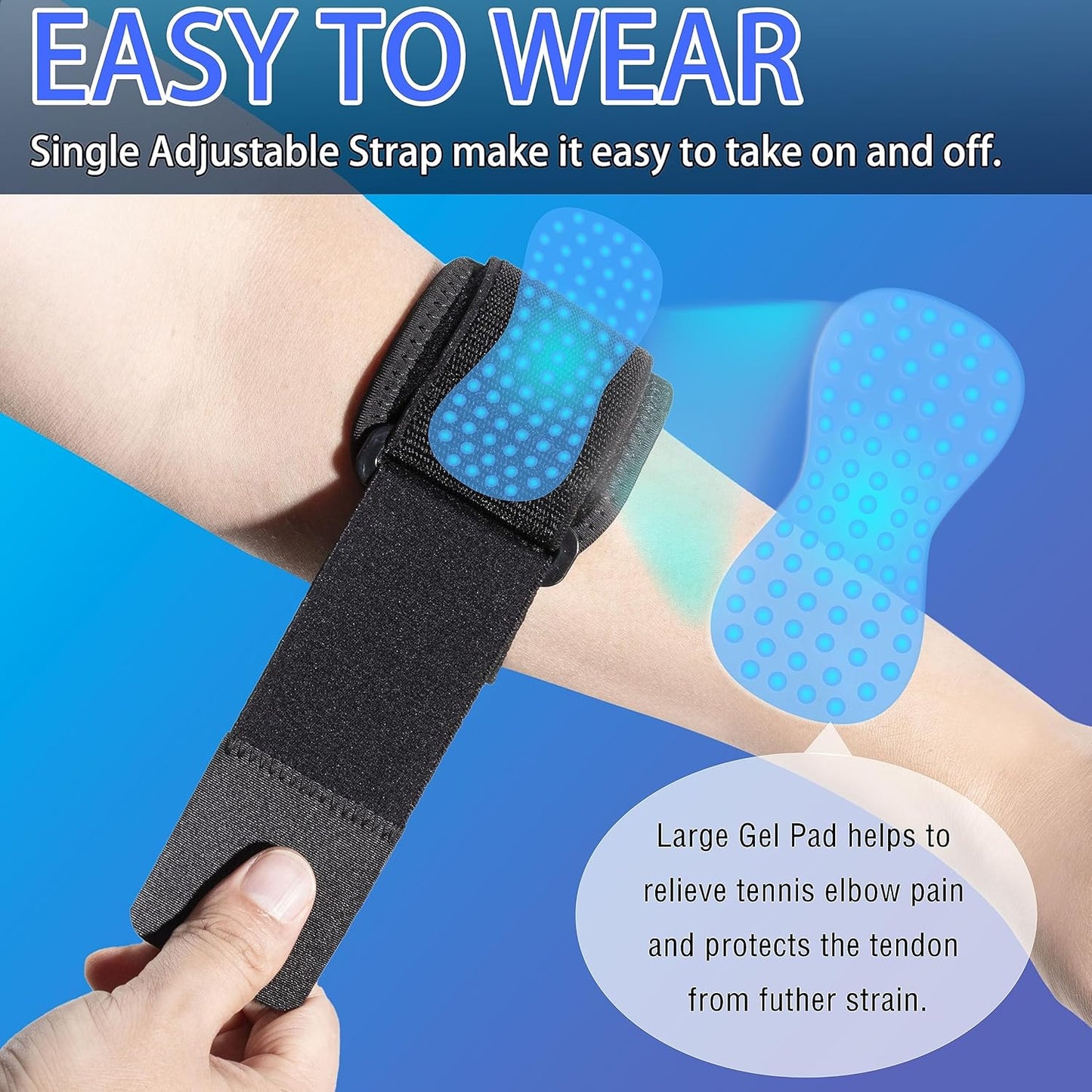 Tennis Elbow Brace - Adjustable Forearm Support Band with Gel Compression Pad, Elbow Strap for Bursitis, Golfers, Tendinitis, Effective Pain Relief, Sports - Both Men, Women (Single), L-XL