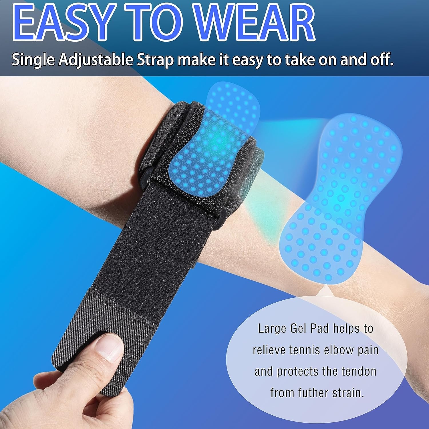 Tennis Elbow Brace - Adjustable Forearm Support Band with Gel Compression Pad, Elbow Strap for Bursitis, Golfers, Tendinitis, Effective Pain Relief, Sports - Both Men, Women (Single), L-XL