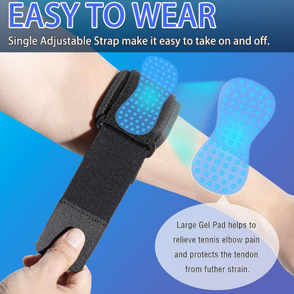 Tennis Elbow Brace - Adjustable Forearm Support Band with Gel Compression Pad, Elbow Strap for Bursitis, Golfers, Tendinitis, Effective Pain Relief, Sports - Both Men, Women (Single), L-XL