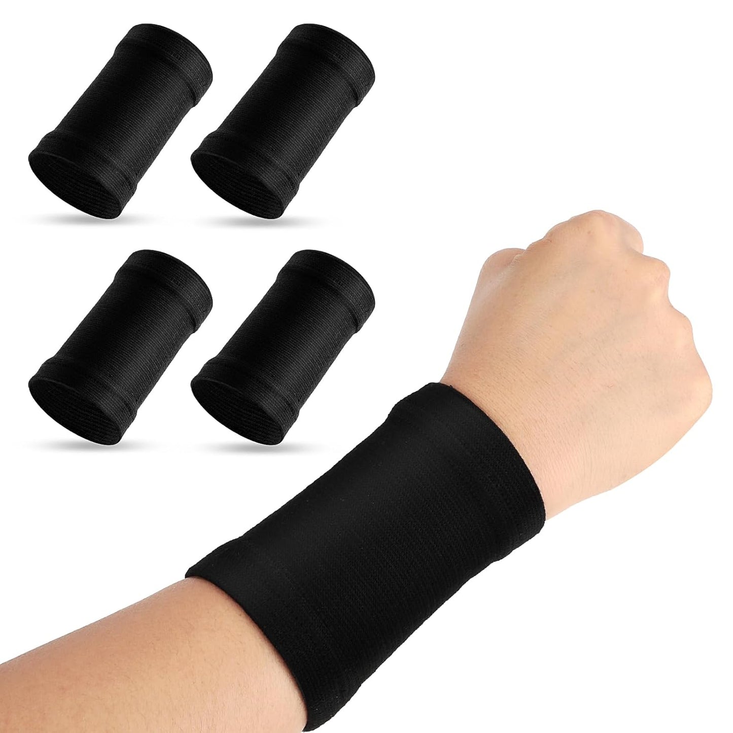 Wrist Compression Sleeve, 2 Pairs Spandex Soft Elastic Wrist Brace Hand Band Sport Support Wraps Arthritis Pain Relief for Men Women Work Gym Typing Golf Volleyball (Black)