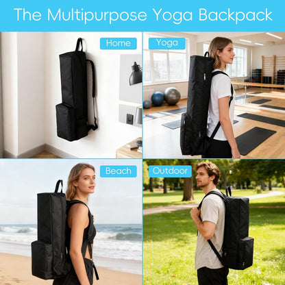 Yoga Mat Bag -Yoga Mat Bag Carrier with Pockets and Adjustable Strap, Lightweight Waterproof Yoga Mat Backpack for Women and Men, Fits Yoga Mats and Yoga Accessories for Workouts (Black)
