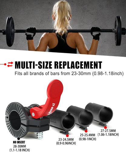 Pro Barbell Clips 1 Inch Barbell Clamps 0.9-1.18Inch Quick Release Weight Clips for Bars Multi-Size Adjustable Olympic Barbell Clamps
